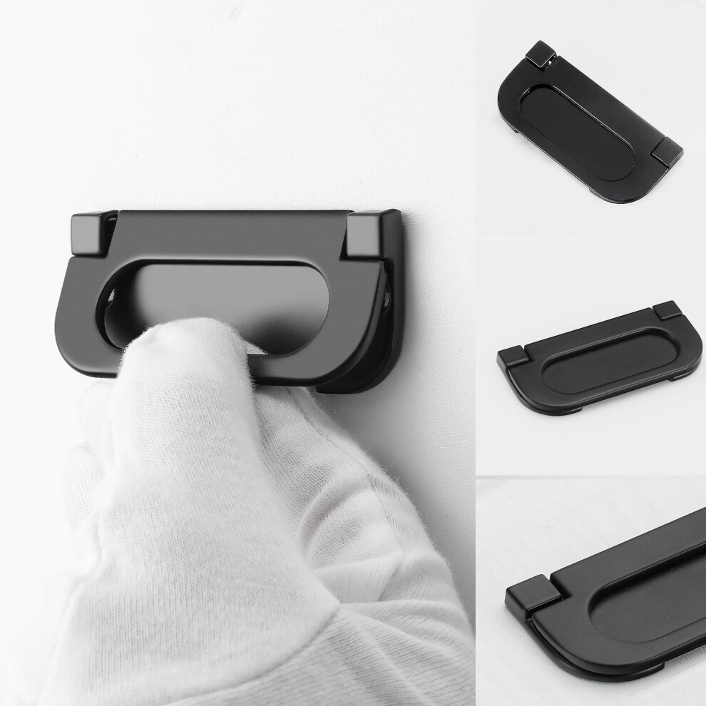 Flush Pull Ring Handles For Cabinet Drawers, Hidden Recessed Furniture Grip Metal Black Flush Ring Sliding Pull Handle With Screws, Modern Style 9169997255457