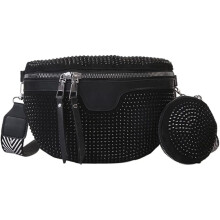 Sparkly Rhinestone Waist Bag, Shiny Rhinestones & Comfortable Wear Fashion Waist Bag for Women, Punk Style Durable PU Leather Crossbody Bag for Variou