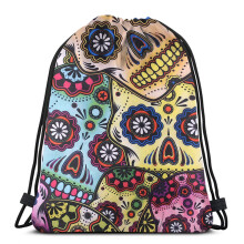 Mochila com cordão Sugar Skull Chic, mochila esportiva impermeável para academia com estampa de girassóis, design ajustável para caminhadas e