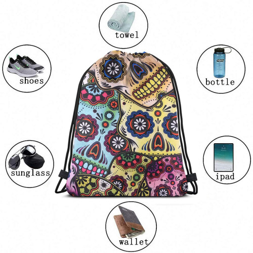 Σακίδιο πλάτης Sugar Skull Chic με κορδόνι, αδιάβροχο σακίδιο γυμναστικής με εκτύπωση 2