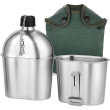Durable Stainless Steel Canteen, Military Grade Leak-Proof Water Bottle with Heavy Duty Cap and Kidney Style Cup for Extreme Outdoor Adventures