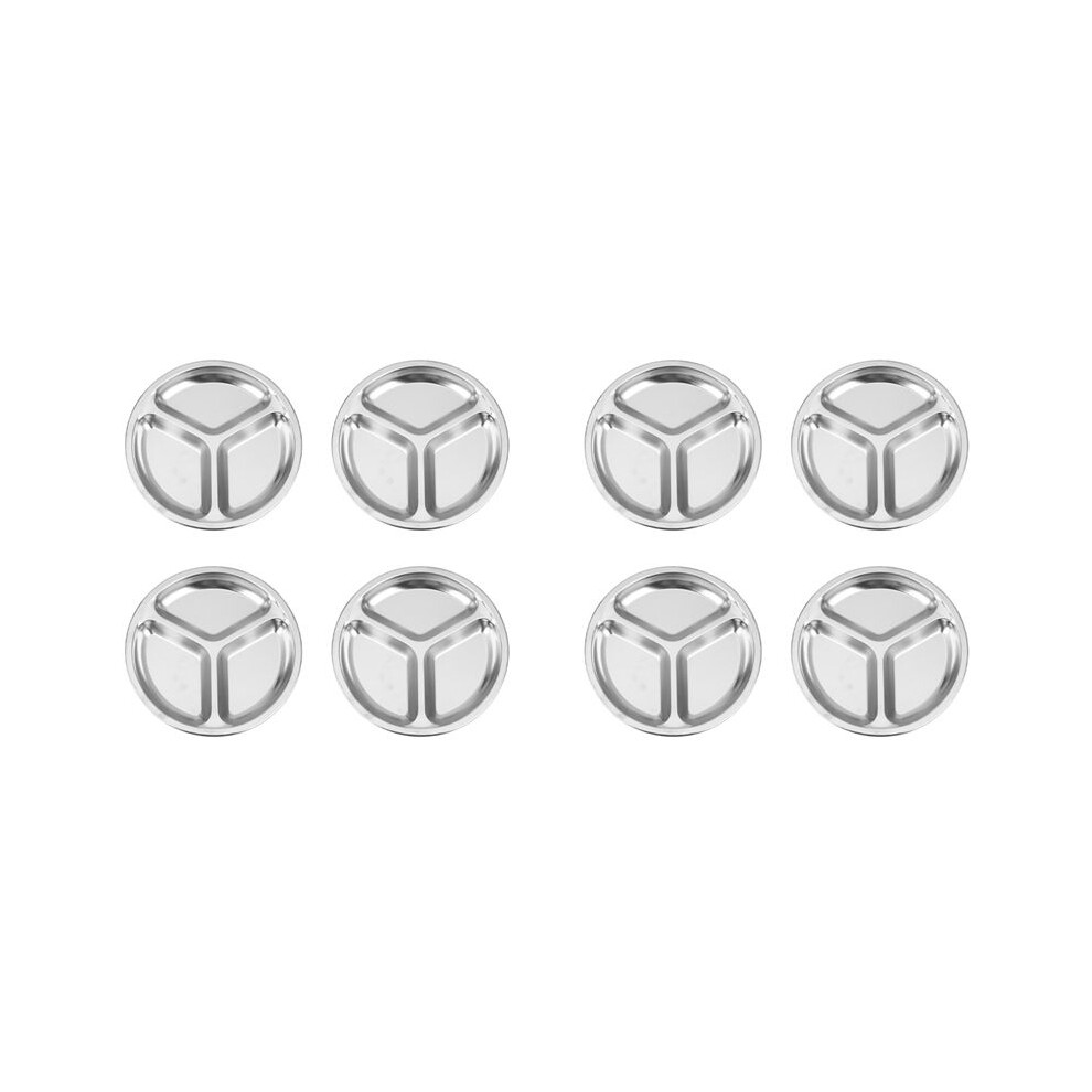 8X Stainless Steel 3 Sections Round Divided Dish Snack Dinner Plate Diameter 24Cm 4714015160388