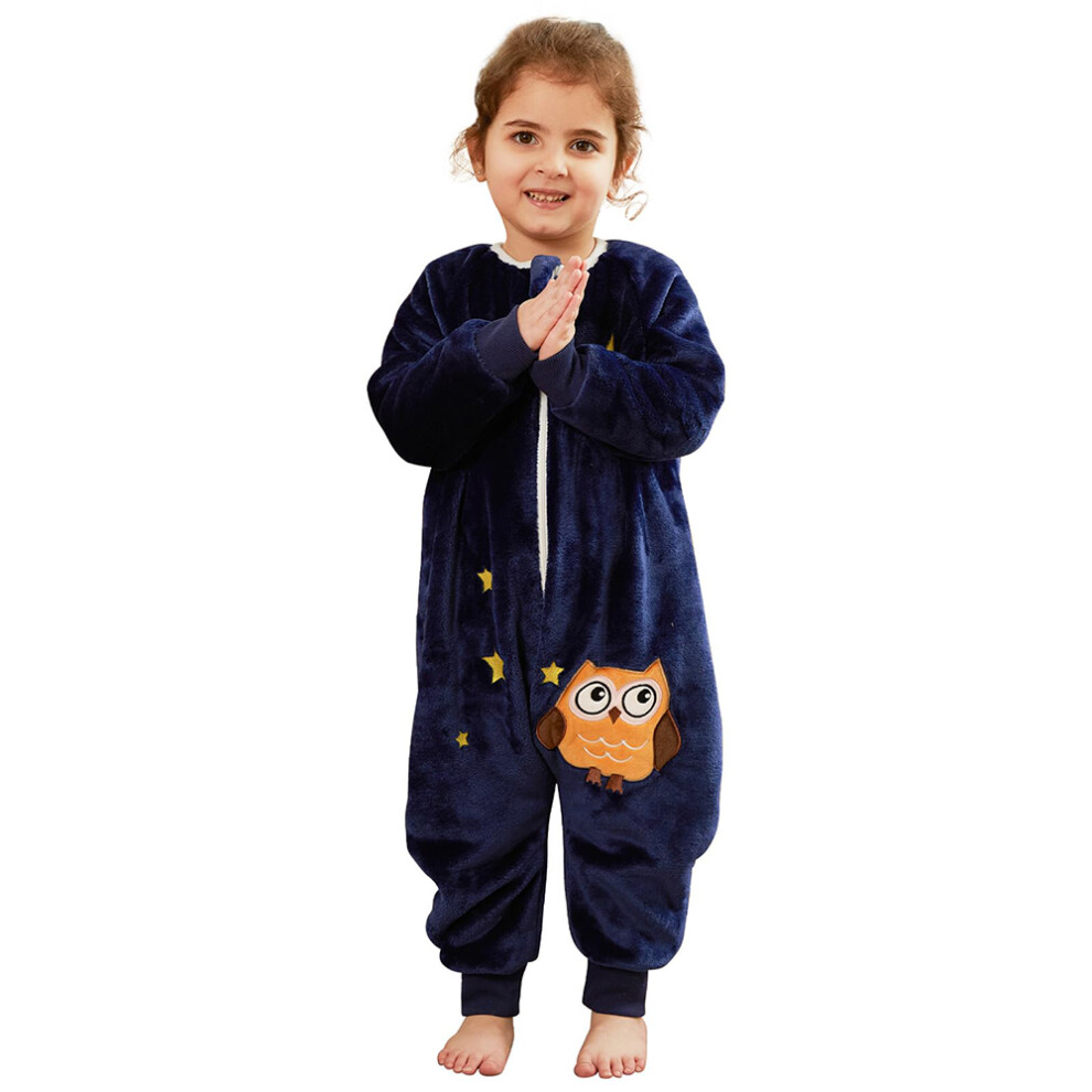 Long Sleeve Wearable Blanket for Toddlers, Easy to Wash Hooded Outwear with Straddling Legs and Flexible Zipper Fleece Sleep Suit, Plush Warm Coats
