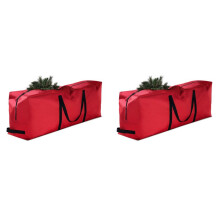 2X Christmas Tree Bag Oxford Cloth Foldable Xmas Decoration Storage Bag for Storing Christmas Utensils Red Rectangle
