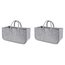 2X Accessoire Dekoration Stilvolle Aufbewahrungstasche Zeitung Picknick Kleidung Filz Kaminholz Einkaufskorb Reisekorb Hellgrau