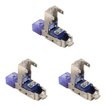 3X CAT8 RJ45-Kontakt Utan Pressverktyg CAT8 40Gbps 50U Zinklegering Skärmad Nätverkskabel RJ45-Kontakt (Blå)