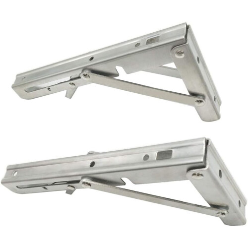 Space Saving DIY Bracket, Heavy Duty Stainless Steel Folding Shelf Brackets Triangle Structure for Laundry Room, Caravan Multi-Purpose Application, 1