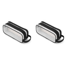 2X Grid Mesh Pencil Case 2 Compartment Pen Bags Clear Handheld Multifunction Pencil Pouch for Teen Students Black