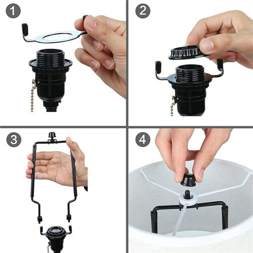 4X Suporte de Harpa de Abajur de 7 Polegadas Kit de Harpa de Lâmpada Ajustável E14, E26, E27 Adaptador de Base de Luz Preto Quadro de Chifre Suporte 2