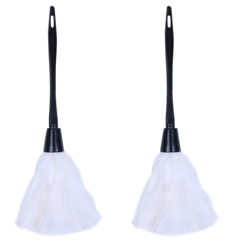 2pc Fashion Turkey Feather Duster with Black Plastic Handle Cleaning Tool(White)35cm