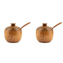 2X 180 Ml/6 Oz Houten Kruidenpot met Deksel en , Keuken Retro Zoutvaatje Suikerkruiden Opbergdoos