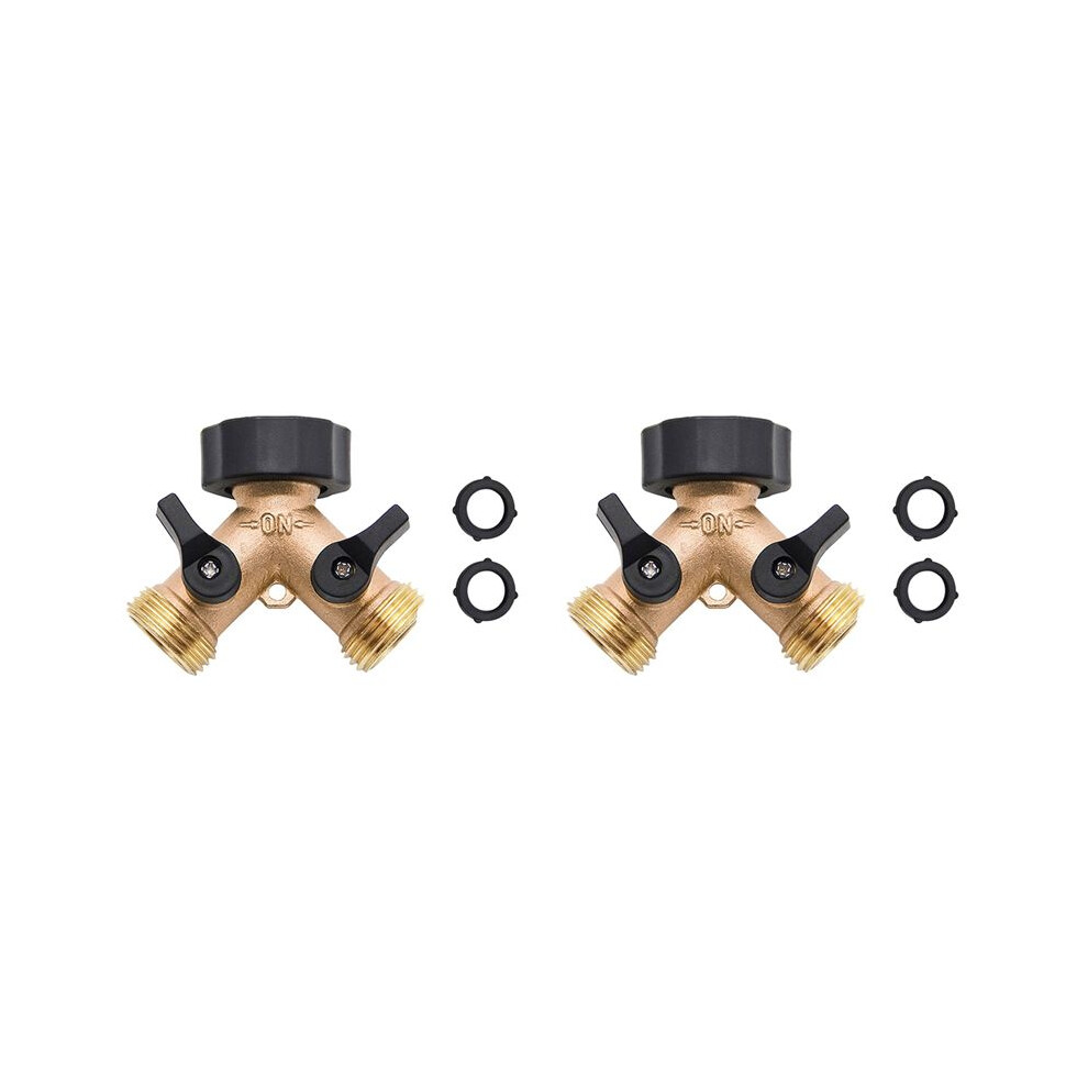 2X Brass 2-Way Garden Tap Female 3/4 Y Irrigation Valve Water Splitter Quick Connector Garden Hose Splitter 4712534244824