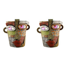 2X Abstracte Rainbow Planter, Graffiti Face Planter met Drainage, Bloempotten voor Kamerplanten een Klein Formaat