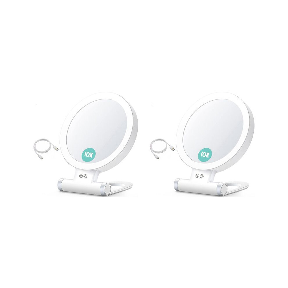 Typecat Light 2Pcs 10X Magnifying Makeup Mirror With S And Magnification,3 Colors Desktop Led Mirror And Vanity Mirror For Travel