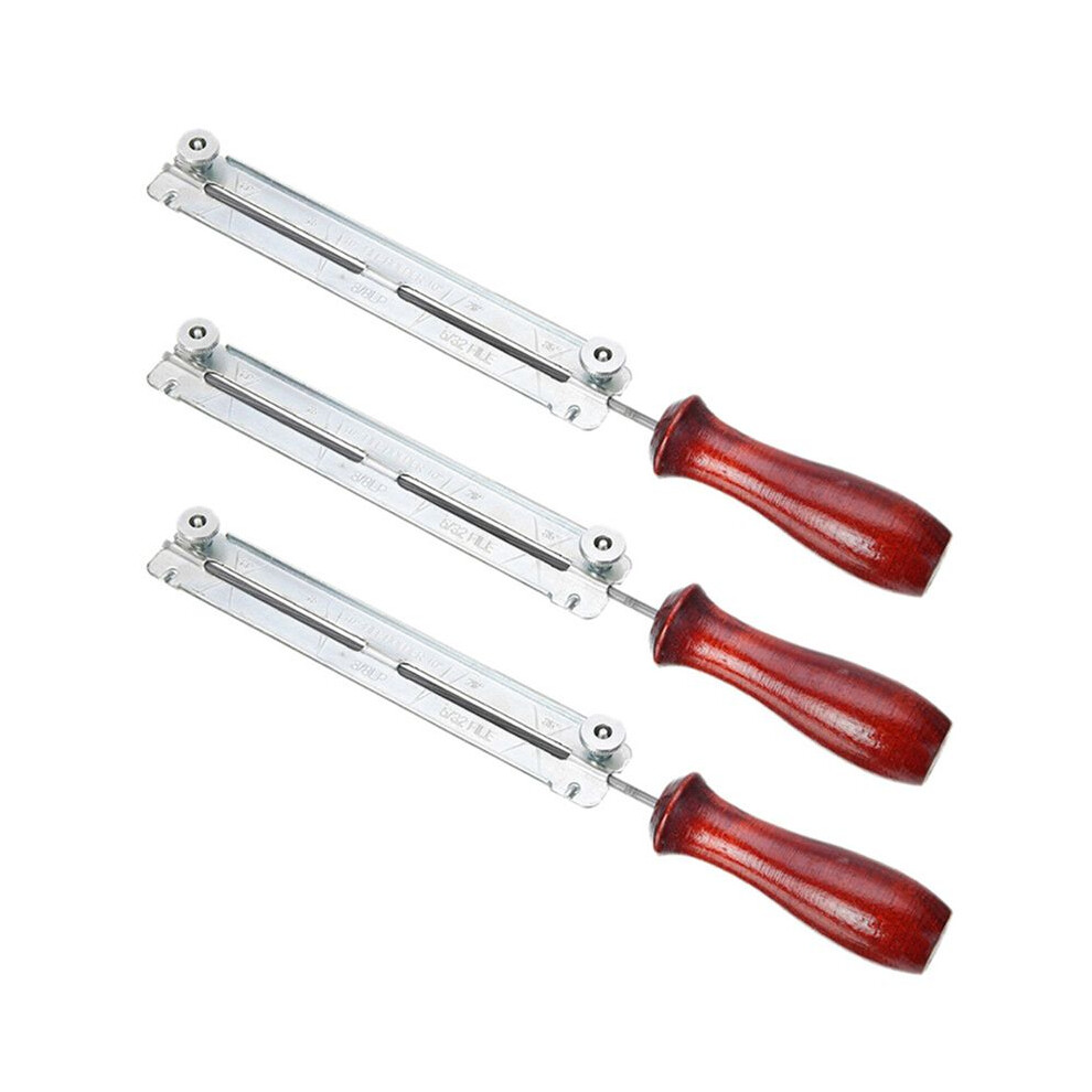 Typecat 3Pcs 3/16 Inch 4.8Mm Round Flat Sharpening Sharpener Force File Files Holder Handle Kit Chainsaw Chain Tools