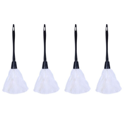 4pc Fashion Turkey Feather Duster with Black Plastic Handle Cleaning Tool(White)35cm