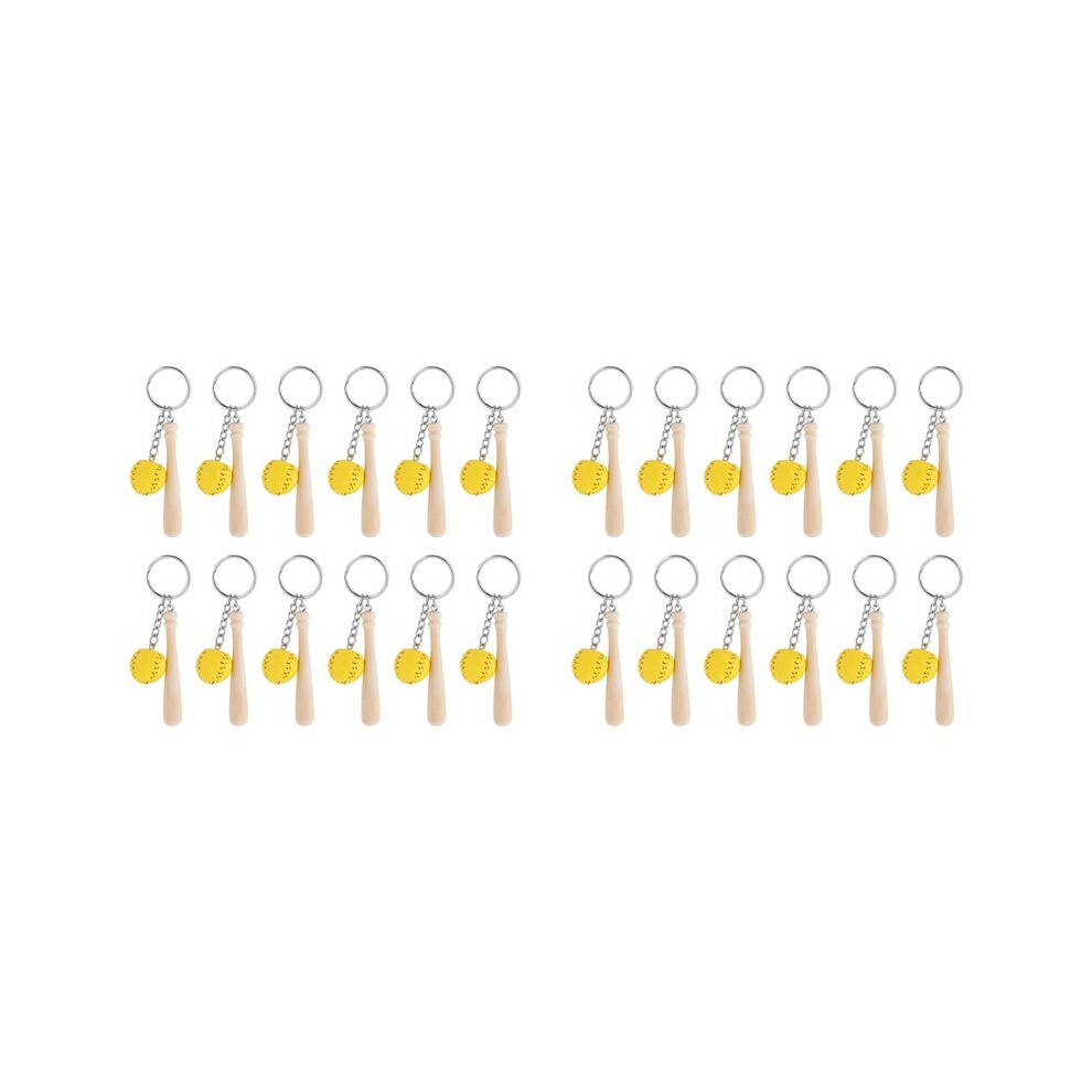 24Pcs Wooden Baseball Bat With Baseball Keychain Softball Keyring Sports Keychain For Team Gifts 4714027996104