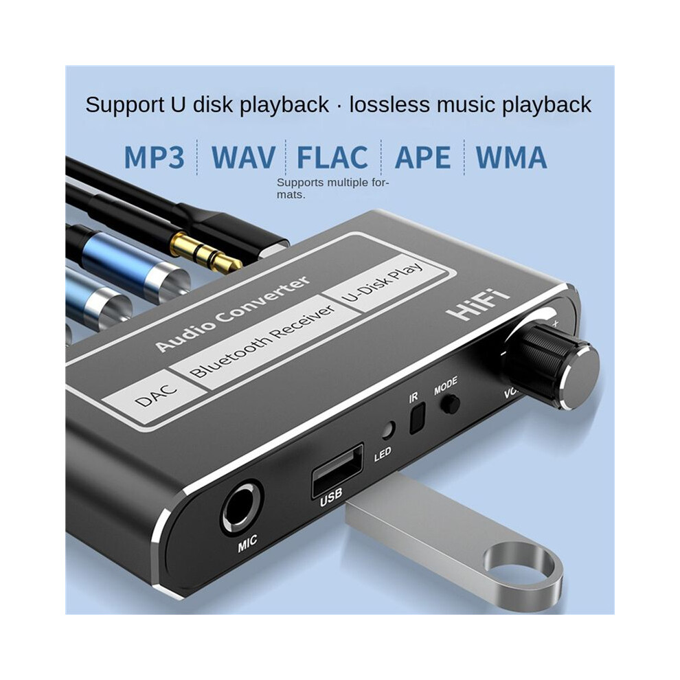 3X Wireless Hifi Dac Converter 5.2 Receiver Audio Coaxial To R/L 3.5Mm Aux Adapter With U Disk Mic 6033836409444