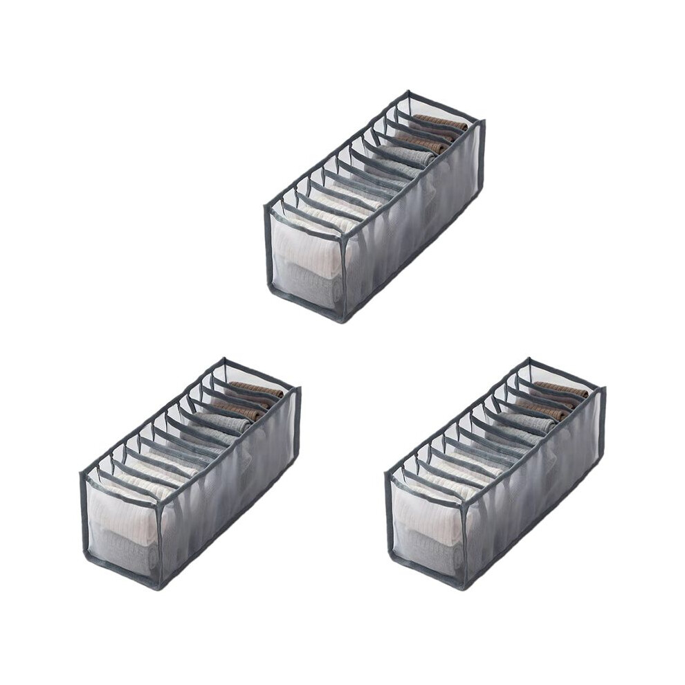 3X Underwear Bra Socks Organizer Storage, Washable Foldable Drawer Clothes Organizer (-11 Grids) Gray Typecat