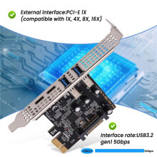 2X PCI Expansion Card 4- (Type-C+A) USB 3.2 Expansion Card 5Gbps High Speed Hub Driver-Free for Desktop Computer