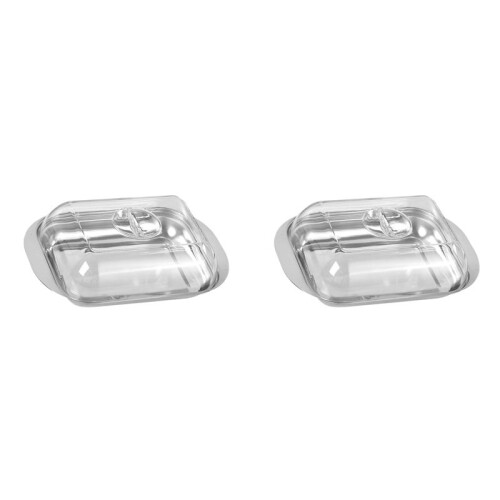 2X Botercontainer - Witte Boterkoelkastopslagcontainer Boteropslagdoos, Metalen Boterdoos met Deksel