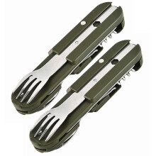 (2pcs) Portable Camping Cutlery Set 3-in-1 Foldable Stainless Steel Knife Fork Spoon Combo Utensils