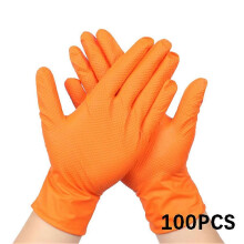 (M, Orange) 100Pcs Anti-Slip Grip Nitrile Gloves, Thickened Durable Household Cleaning Gloves, Housework Kitchen Gloves