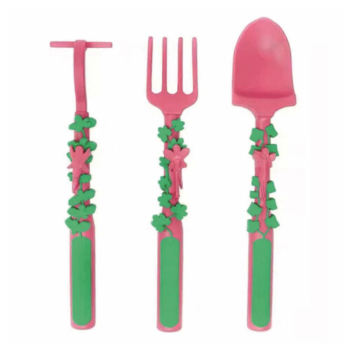 (Pink) 3Pcs Construction Utensils Creative Kids Dining Tool Set Spoon Fork Portable Car Cutlery