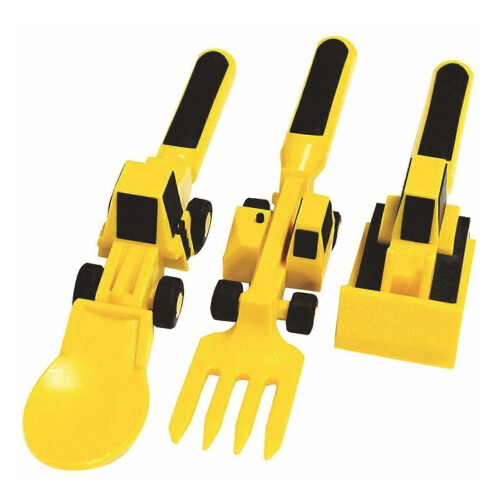(Yellow) 3Pcs Construction Utensils Creative Kids Dining Tool Set Spoon Fork Portable Car Cutlery