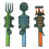 (Green Dinosaurs) 3Pcs Construction Utensils Creative Kids Dining Tool Set Spoon Fork Portable Car Cutlery 1