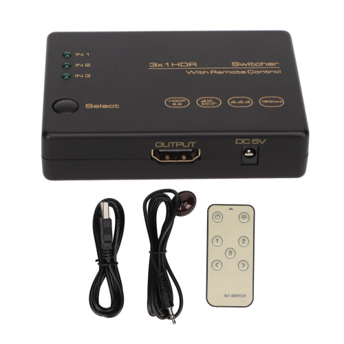 Advanced Hdmi Switch For Seamless Entertainment, Automatic Switch With Remote Control, Plug And Play 3 In 1 Out Selector, Support 4K Resolution, Wide