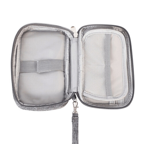 Electronics Organizer Bag Cationic Fabric Gray 19x12x3.5cm Cable Pocket 2