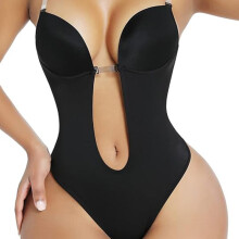 Body modelador feminino com decote profundo nas costas, sem costuras, com sutiã embutido em V profundo, sutiã modelador sem costas com controle