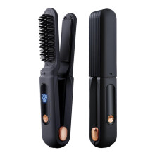 (Black) 2-in-1 Ionic Hair Styler Wireless Hair Straightener Brush & Hair Curler for Home Travel