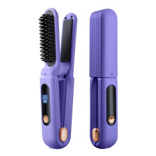 (Purple) 2-in-1 Ionic Hair Styler Wireless Hair Straightener Brush & Hair Curler for Home Travel