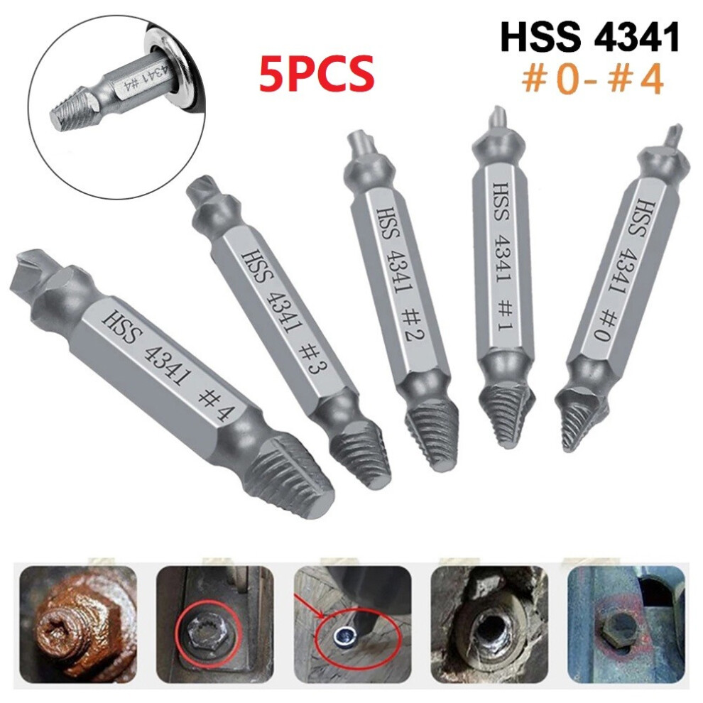 Damaged Screw Remover Remover Silver Stripped Drill Stud Reverse 5Pcs Broken Bolt Damage Screw Extractor Easy Out 6935161493733