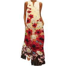 Elegant Maxi Dress with Deep V Neck, Sleeveless Flowy Long Dress for Women, Casual Beach Dress with Lace Fabric and Slight Stretch, Versatile Loose