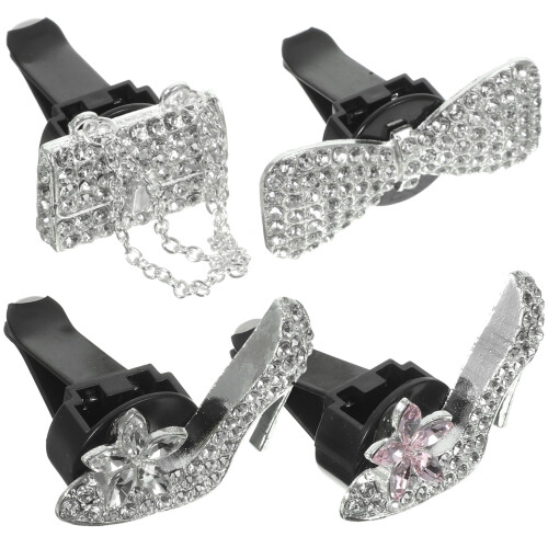 4Stk Bling Auto Lüftung Clips Kristall Metall Silber Deko