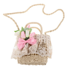 2Stk Strandtasche Flechtkorb Damen Elegant Mit Tulpenmuster Mehrfarbig