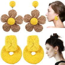 2Paar Frauen Ohrringe Raffia Bunt Statement Beach Schmuck