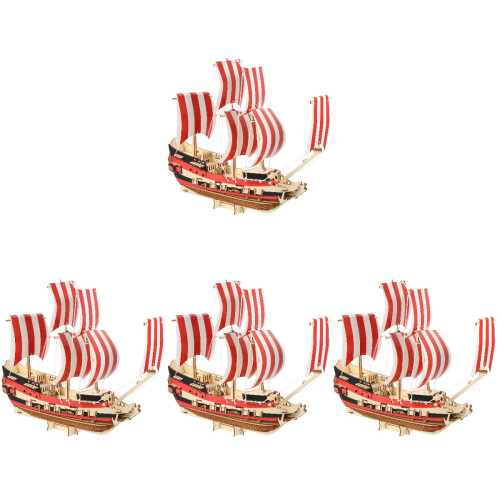 4 Ensembles Voilier 3D En Bois Kit Assemblage Jouet 1