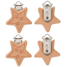 4Pcs Baby Wooden Pacifier Holders Multi-Use Light Brown Clips