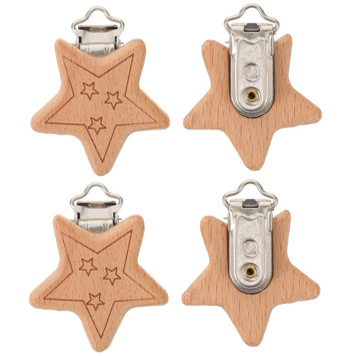 4Pcs Baby Wooden Pacifier Holders Multi-Use Light Brown Clips
