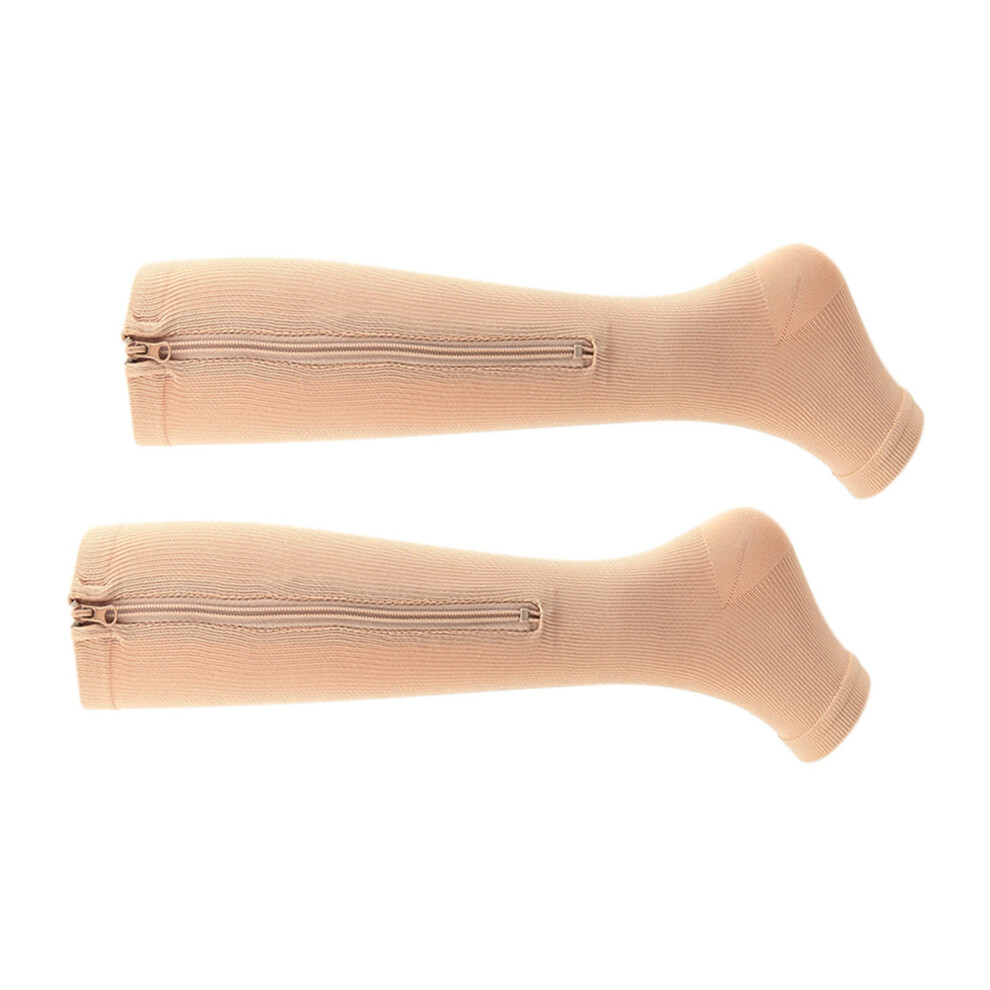 Nylon Zipper Compression Socks L/XL Fleshcolor Breathable Open Toe