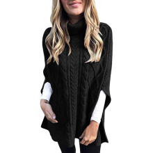 Strickponcho-Top für Damen, ärmelloser Poncho im Zopfmuster-Stil mit idealer Layering-Funktion, atmungsaktiver, lockerer Pullover mit Stehkragen.