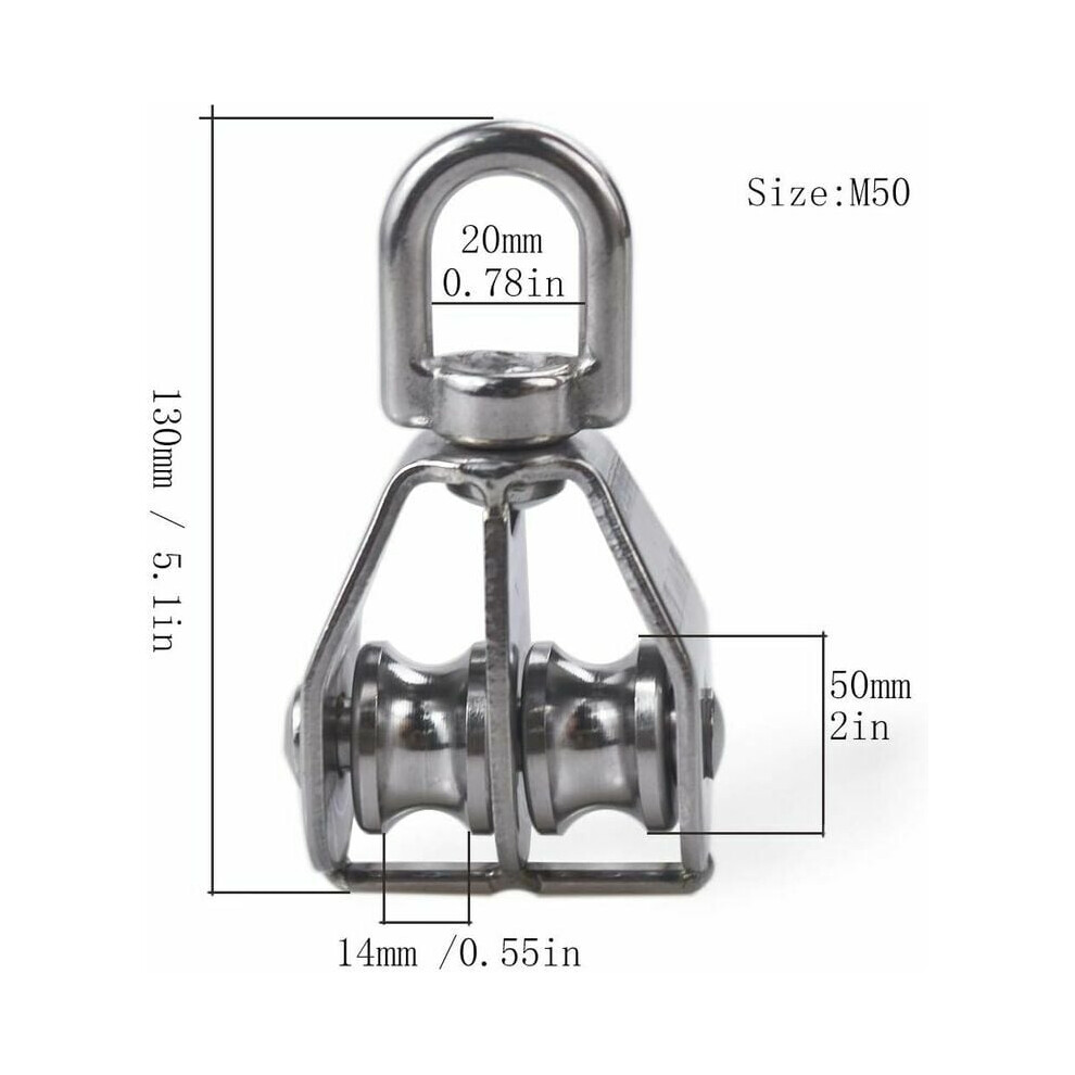 Double Pulley Block, Heavy Duty Hardware Flexibly Swiveling Stainless Steel 304 For Wire Rope Loading, Corrosion Protection Swivel Hook Pulley Roller 9169997258380