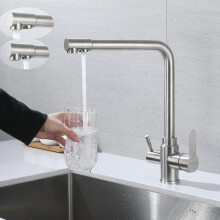 Solid Brass 3-Way Kitchen Faucet, Commercial Style Water Tap with Hot, Cold, And Filtered Water Options, Lead-Free Healthy, Flexible 360 Degree