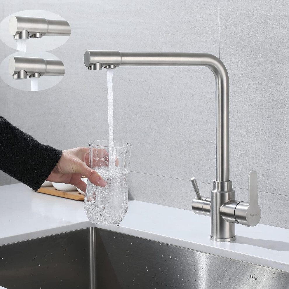 Compatibility With Filtration Systems Three-Way Functionality For Kitchen Sink, Dual Handle Kitchen Faucet Premium Stainless Steel For Home 9405630024807