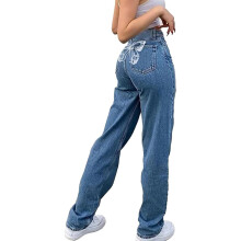 Pantalones vaqueros de talle bajo y pierna ancha con estampado de mariposas, corte holgado, estilo vintage. Pantalones vaqueros de talle alto y