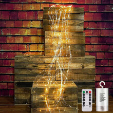 Guirlande lumineuse solaire blanc chaud style étoilé, fil de cuivre étanche, allumage automatique à la nuit tombée, pour une utilisation